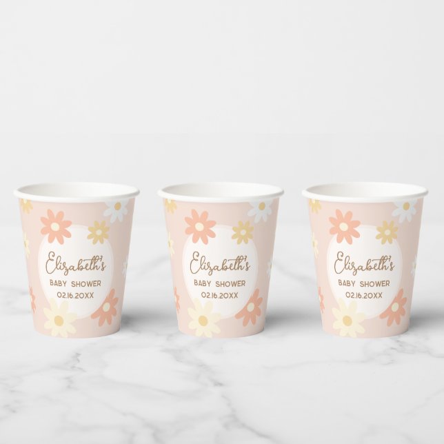Simple Retro Chic Daisy Boho Girl Baby Shower Paper Cups (Multi)