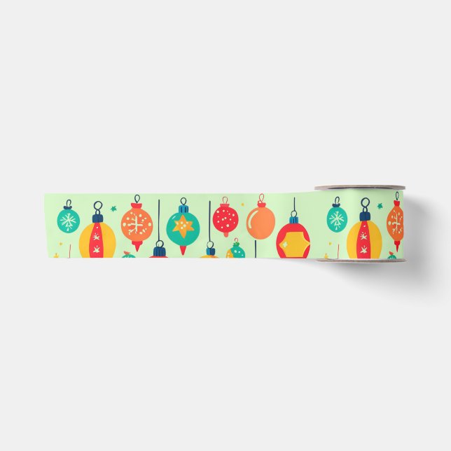 Simple Retro Christmas Ornament Pattern Satin Ribbon (Front)