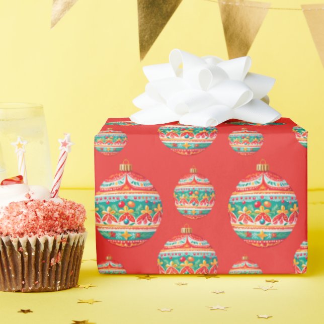 Simple Retro Christmas Ornament Pattern Wrapping Paper (Birthday Party)