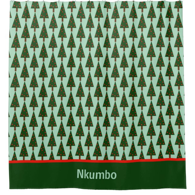 Simple Retro Christmas Tree with Bottom Border Shower Curtain (Front)