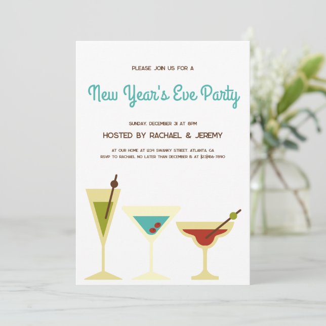 Simple Retro Cocktail New Year's Eve Party Invitation (Standing Front)