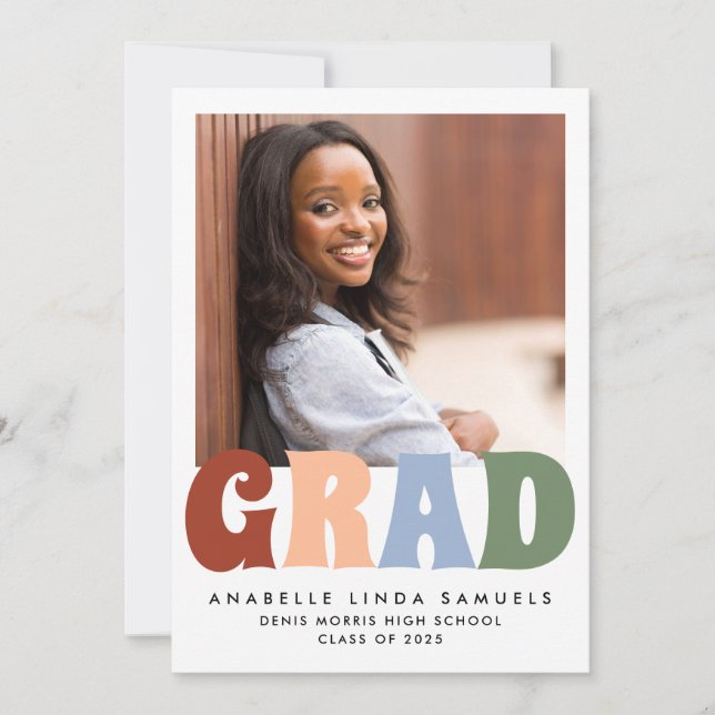 Simple Retro Colors Photo 2024 Graduation  Announcement (Front)