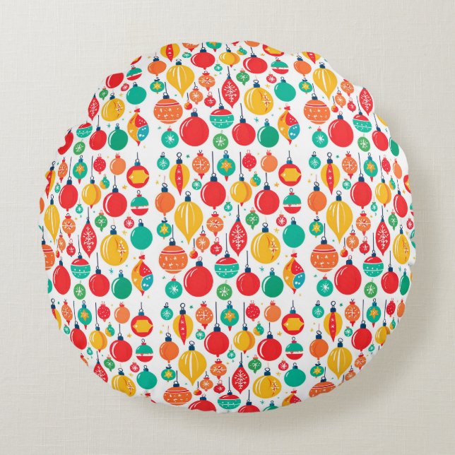 Simple Retro colourful Christmas Ornament Pattern Round Cushion (Front)