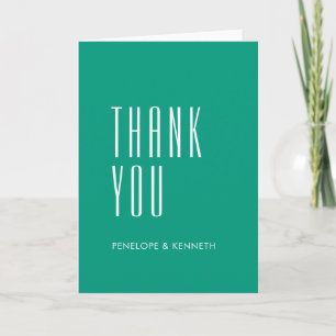 Simple Retro Custom Names Wedding Solid Emerald Thank You Card