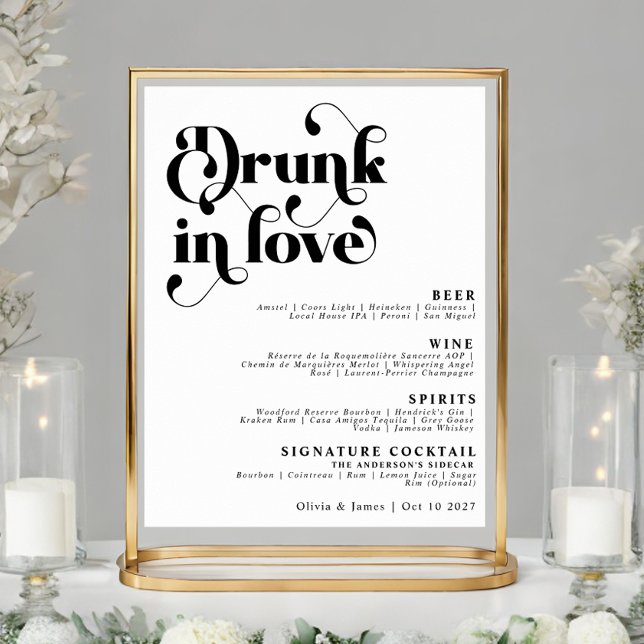 Simple Retro Drunk in Love Wedding Bar Menu Poster (Creator Uploaded)