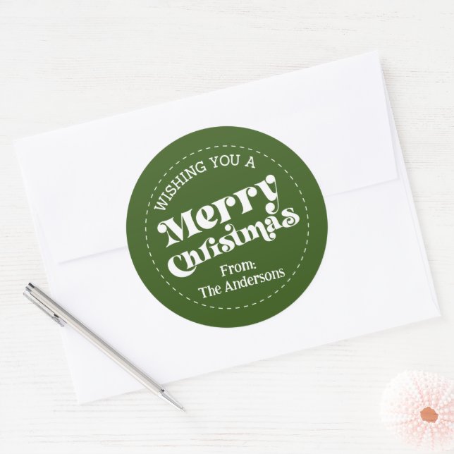 Simple Retro Green Christmas Large Classic Round Sticker (Envelope)