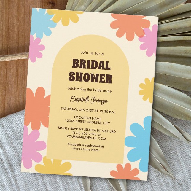 Simple Retro Groovy Flowers Bridal Shower Invitation (Creator Uploaded)