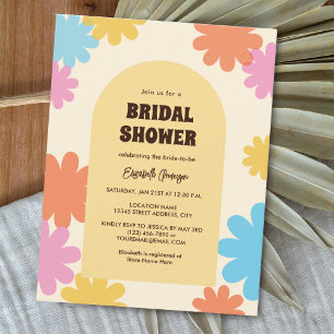 Simple Retro Groovy Flowers Bridal Shower Invitation
