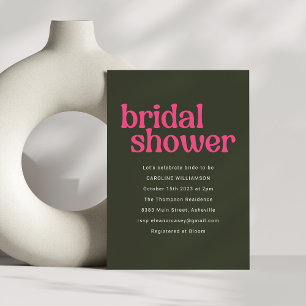 Simple Retro Groovy Hot Pink Green Bridal Shower Invitation