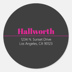 Simple Retro-Modern Pink & Off Black Address  Classic Round Sticker