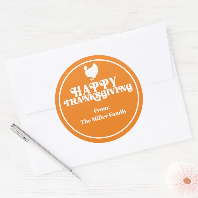 Simple Retro Modern Turkey Happy Thanksgiving  Classic Round Sticker (Envelope)
