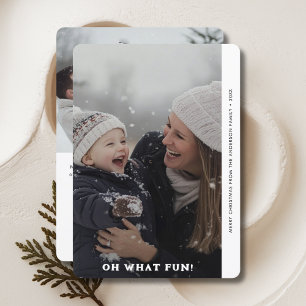 Simple Retro Oh What Fun Christmas Family Photo Holiday Card