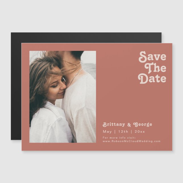 Simple Retro | Old Rose Horizontal Save The Date Magnetic Invitation (Front/Back)