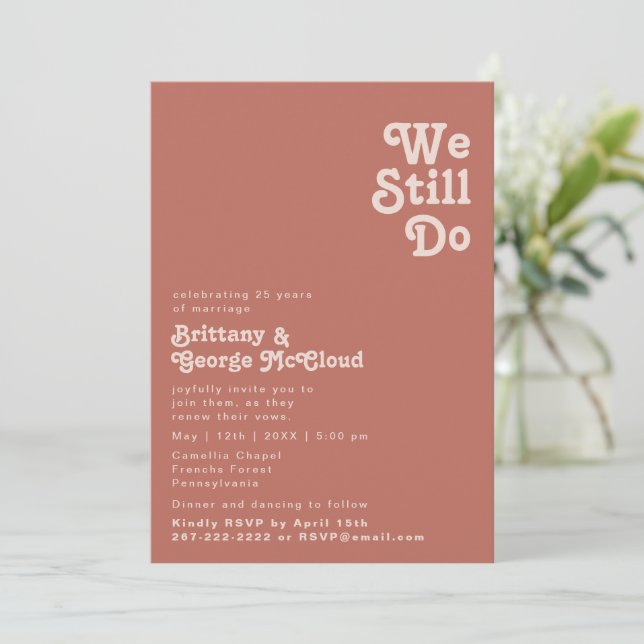 Simple Retro | Old Rose We Still Do Vow Renewal Invitation (Standing Front)