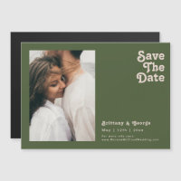 Simple Retro Olive Green Horizontal Save The Date