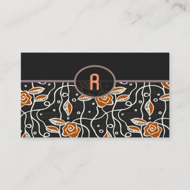 Simple Retro Pattern- Black & Orange Business Card (Front)