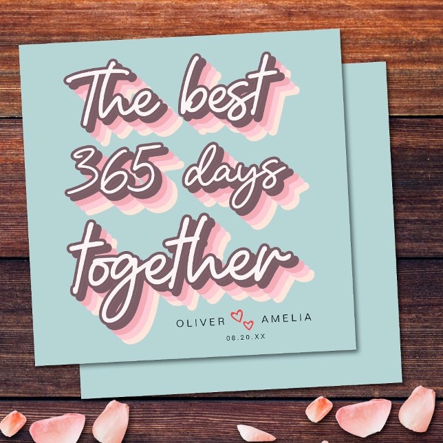 Simple Retro Pink Pastel 1st Wedding Anniversary Card (Front and Back)