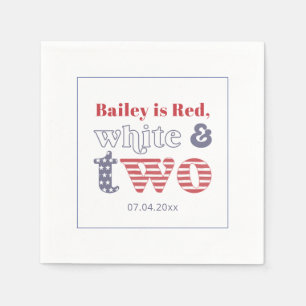 Simple Retro Red White TWO 2nd Birthday Party Napkin