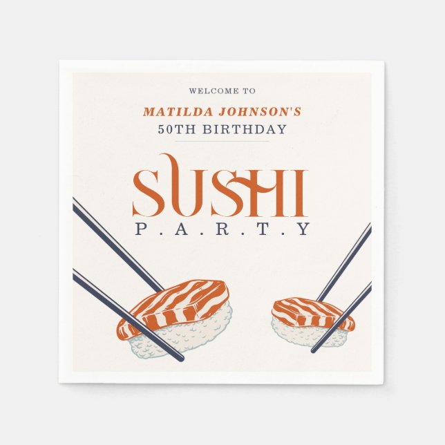  Simple Retro Sushi Party 50th Birthday Napkin (Front)