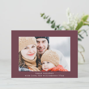 Simple Retro Typewriter Two Photo Burgundy Xmas Holiday Card