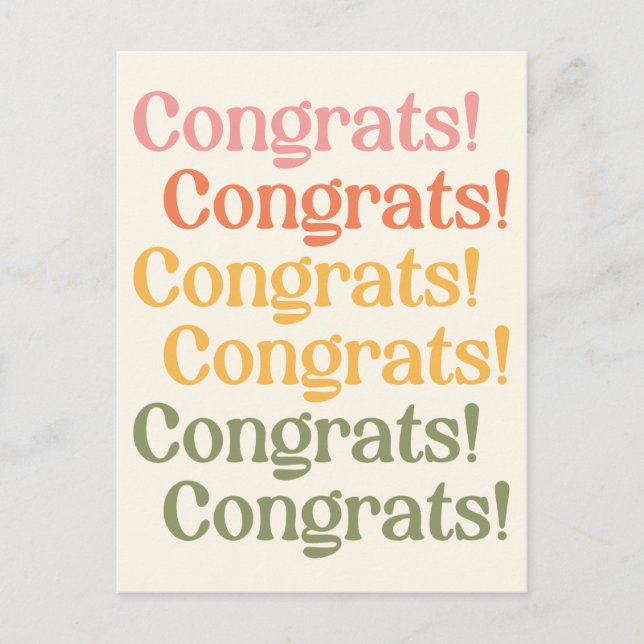 Simple Retro Typography Congrats Yellow and Green Postcard (Front)