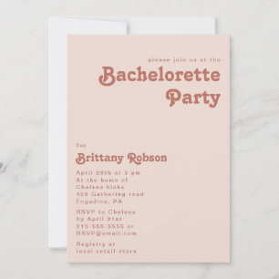 Simple Retro Vibes   Blush Pink Bachelorette Party Invitation