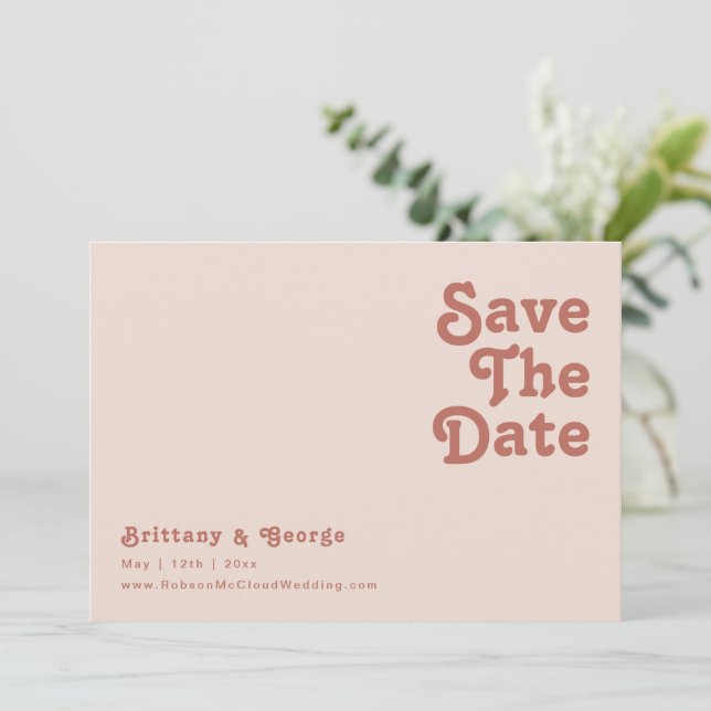 Simple Retro Vibes | Blush Pink Horizontal Save The Date (Standing Front)