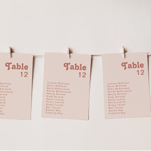 Simple Retro Vibes Blush Pink Table Number Chart
