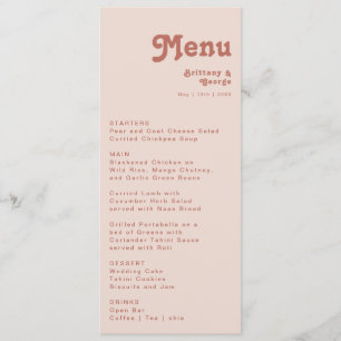 Simple Retro Vibes   Blush Pink Wedding Dinner Menu