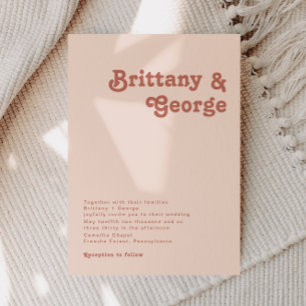 Simple Retro Vibes   Blush Pink Wedding Invitation