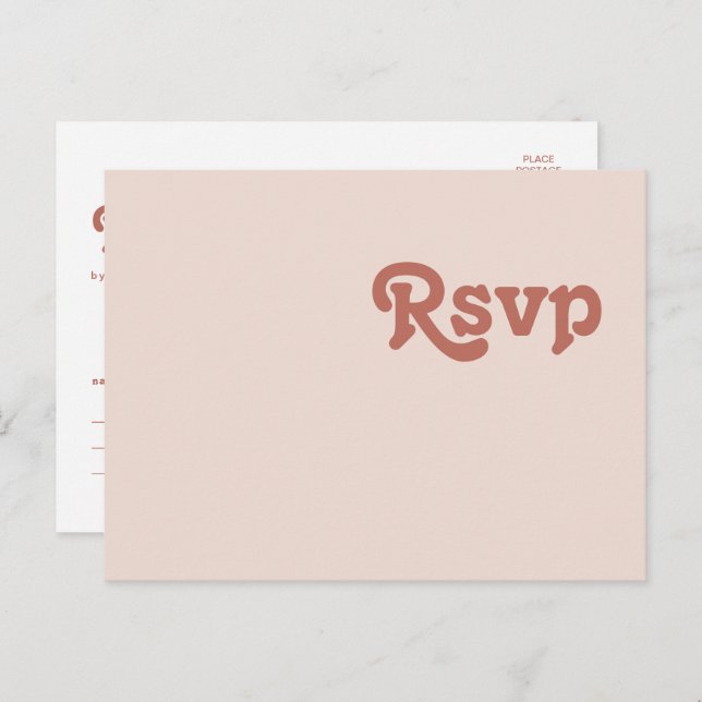 Simple Retro Vibes | Blush Pink Wedding RSVP Postcard (Front/Back)