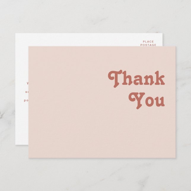 Simple Retro Vibes | Blush Pink Wedding Thank You Postcard (Front/Back)