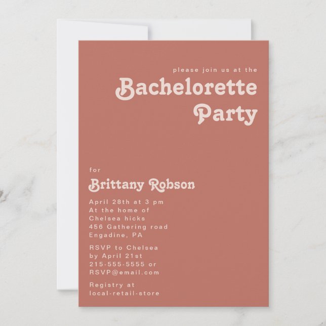 Simple Retro Vibes | Old Rose Bachelorette Party Invitation (Front)