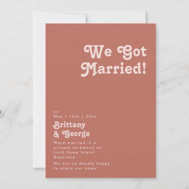 Simple Retro Vibes Old Rose Elopement Announcement (Front)
