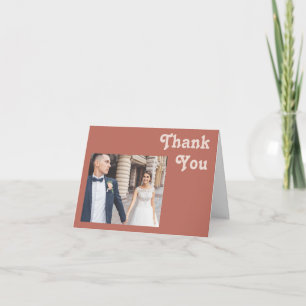 Simple Retro Vibes   Old Rose Folded Photo Thank You Card