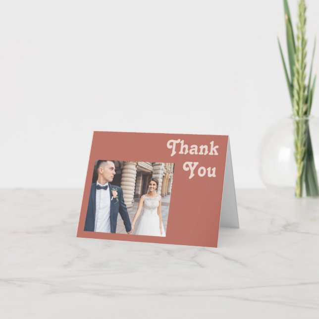 Simple Retro Vibes | Old Rose Folded Photo Thank You Card (Front)