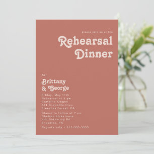 Simple Retro Vibes   Old Rose Rehearsal Dinner Invitation