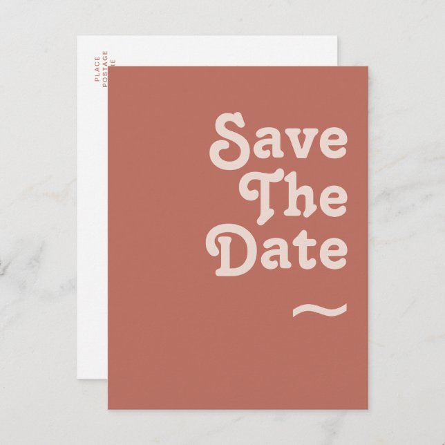 Simple Retro Vibes | Old Rose Save The Date Invitation Postcard (Front/Back)
