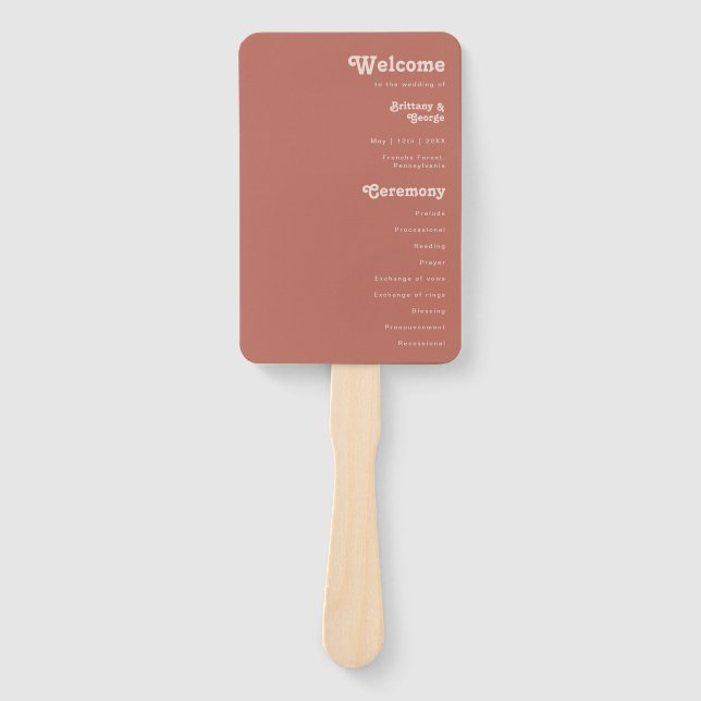 Simple Retro Vibes | Old Rose Wedding Program Hand Fan (Front)