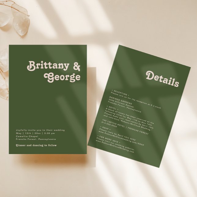 Simple Retro Vibes Olive Green All In One Wedding Invitation (Creator Uploaded)