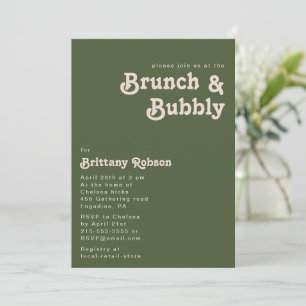 Simple Retro Vibes   Olive Green Brunch and Bubbly Invitation