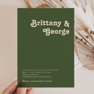 Simple Retro Vibes   Olive Green Casual Wedding Invitation