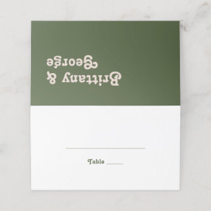 Simple Retro Vibes   Olive Green Folded Place Card