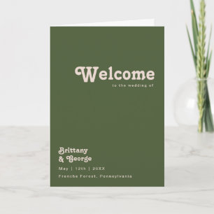 Simple Retro Vibes Olive Green Folded Wedding Program