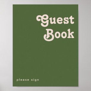 Simple Retro Vibes Olive Green Guest Book Sign