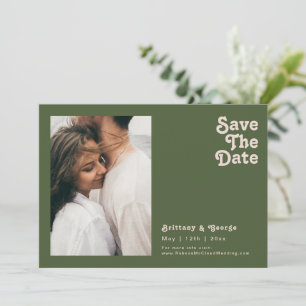 Simple Retro Vibes   Olive Green Photo Horizontal Save The Date