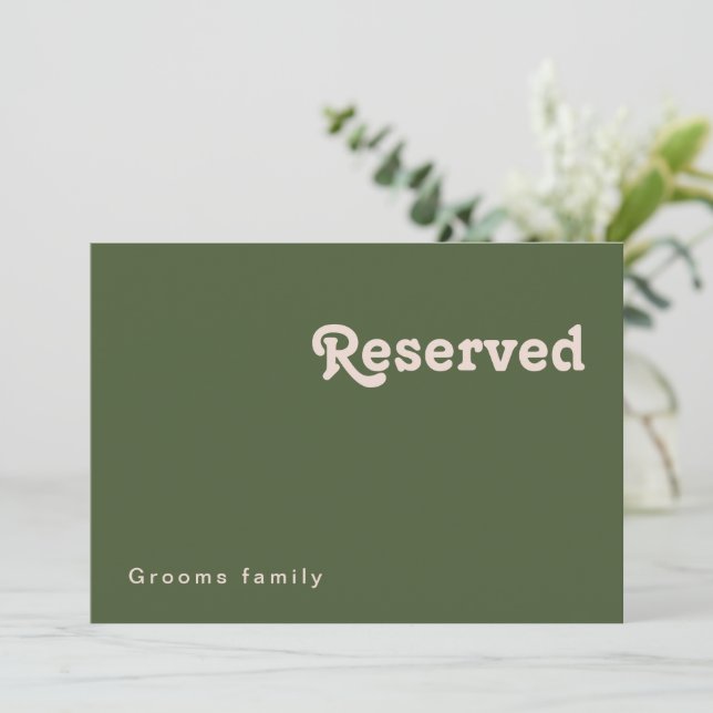 Simple Retro Vibes | Olive Green Reserved Sign (Standing Front)