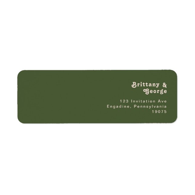 Simple Retro Vibes | Olive Green Return Address Label (Front)