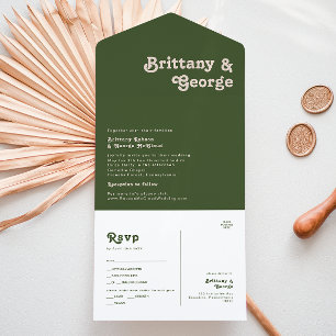 Simple Retro Vibes Olive Green Seal and Send All In One Invitation