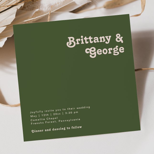 Simple Retro Vibes | Olive Green Square Wedding Invitation (Creator Uploaded)